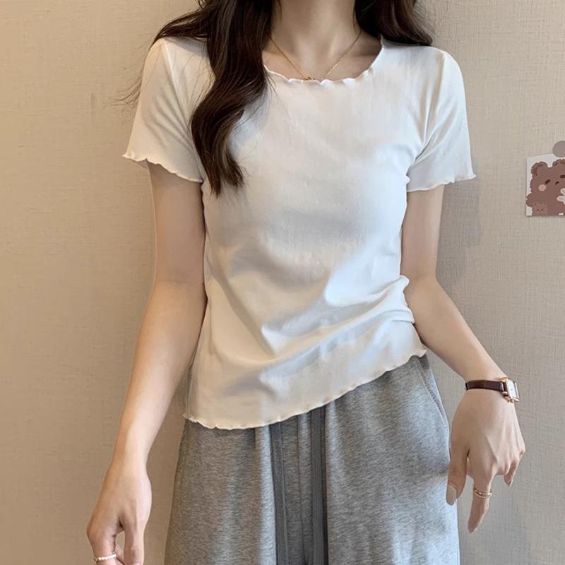 

Женский универсальный летний топ с круглым вырезом и рукавами до локтя, с отделкой «деревянное ушко». Extra Large