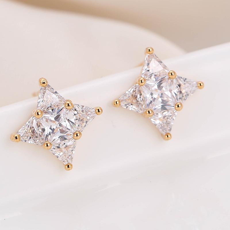 Seven-Color Butterfly Copper Stone Star Women s Stud Earrings