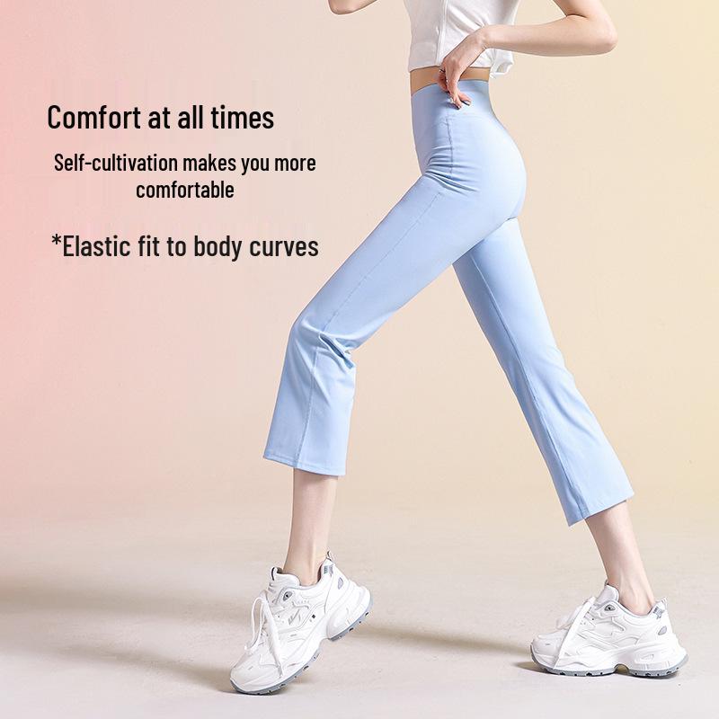 Women's High-Waisted Flared Yoga Pants - Lightweight, Breathable 7/8 Length for Pilates and Summer Fitness