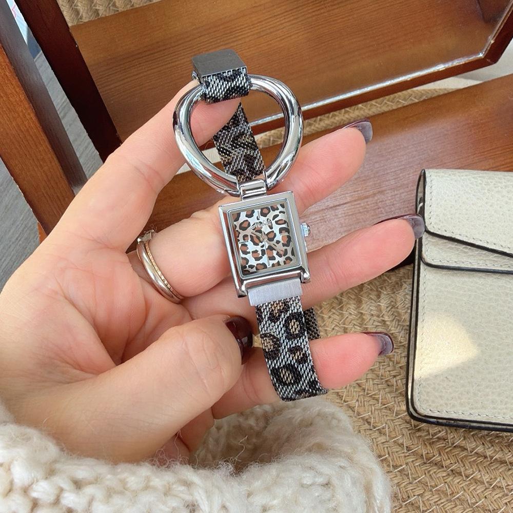 Ring Antique Square Leopard Print Mesh Belt Women'S Watch Women'S Niche Light Luxury Temperament Quartz