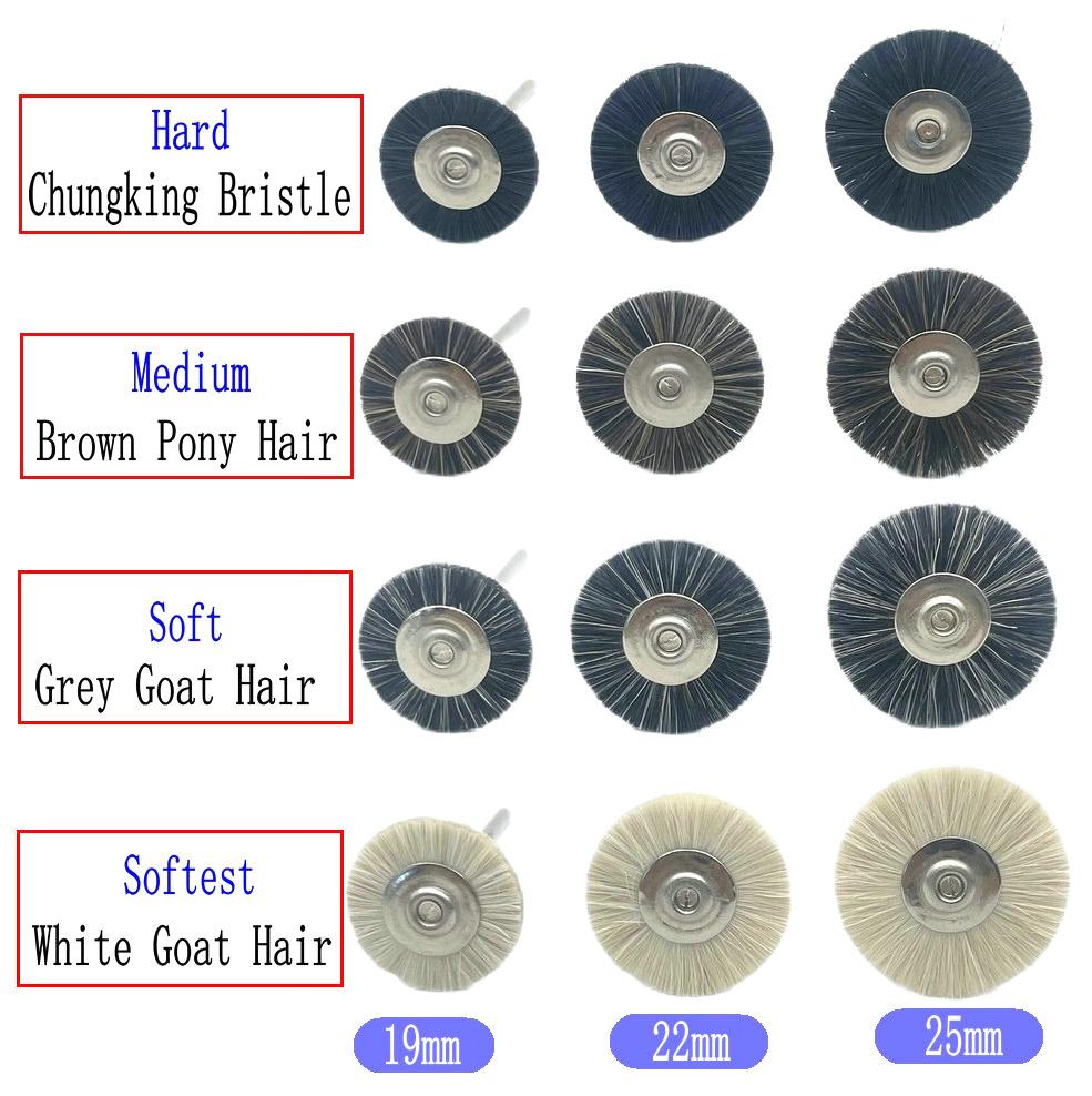 10 Stück/Beutel 2,35 mm Polierbürstenrad Zahnlabor Materialien Weiches Weißes Ziegenhaar/Ponyhaar/Borsten Rotationswerkzeuge Niedrige Geschwindigkeit Puffer