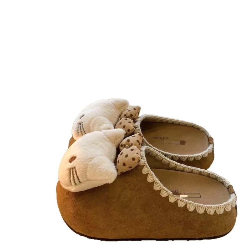 Versatile casual cute cartoon three-dimensional cat bag head slippers women's autumn new outer wear thick bottom drag