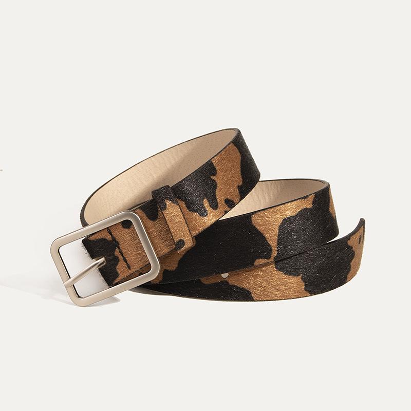 New Day Buckle Black and White Cow Pattern Horse Hair Women Fake Hair Fashion PU Belt