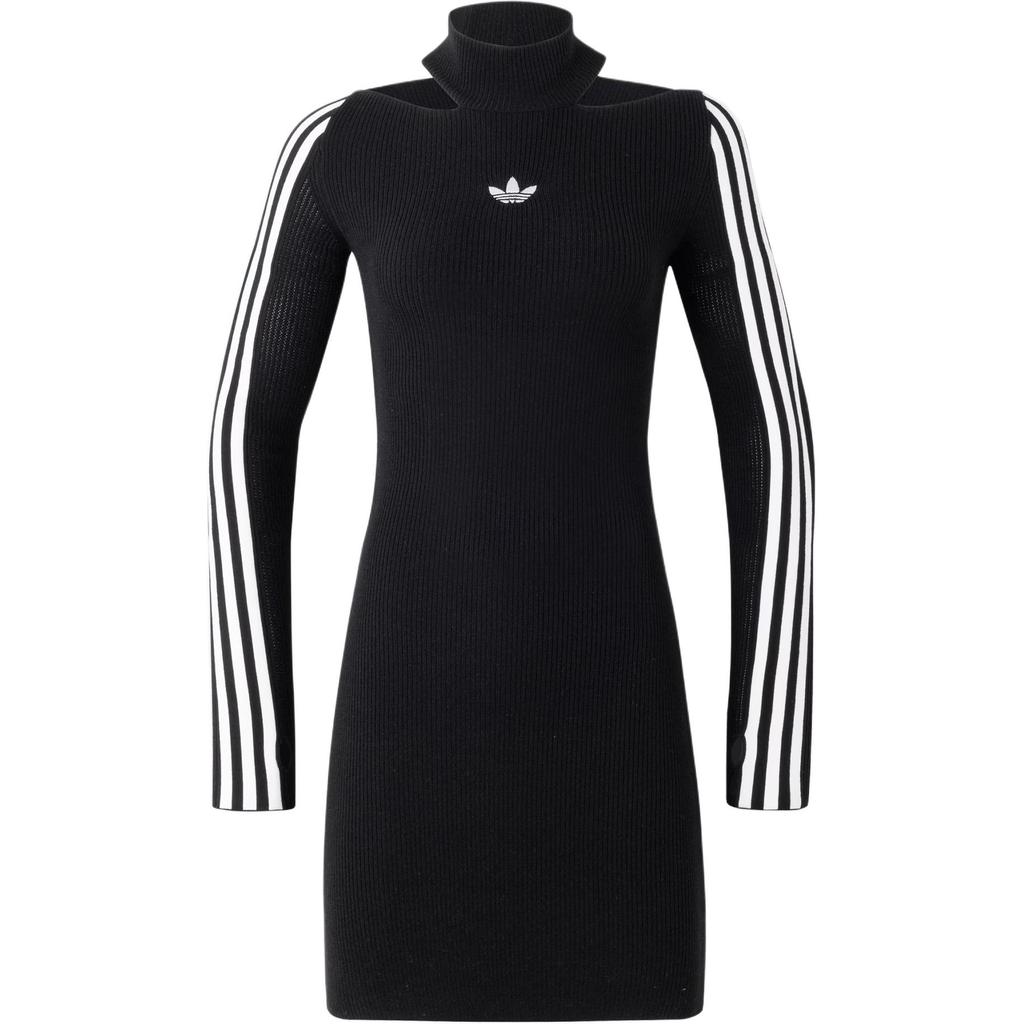 Adidas Originals Premium Knit High Collar Long Sleeve Sport Dress Women Dress Black JI7056