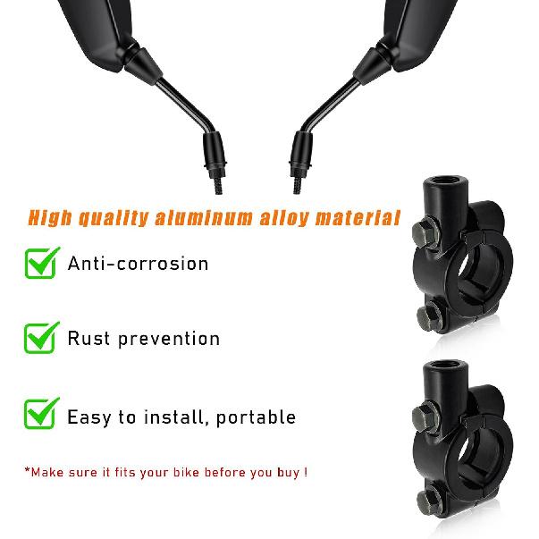 2 PCS Motorcycle Handlebar Mirror Mount Holder, Aluminum 7/8" Mirror Thread Mount Clamp, Handlebar Rearview Mirror Adapter for ATV Scooter, Universal