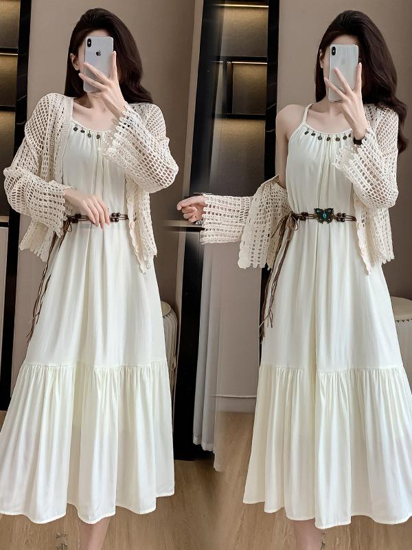 Lace-Up Backless Salt-Based Design Long Dress - Sweet Two-Piece Set for Women