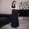 Temperament Brown Kinked Sleeveless Vest Dress Women's Summer Design Long Dress V-neck Waist Thin A-word Skirt