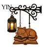 Atmospheric Bedside Night Light Vintage Bookshelf with Cat Sleeping On Book Design, Retro Lantern Rustic Metal Wall Lamp for Reading, Decorative