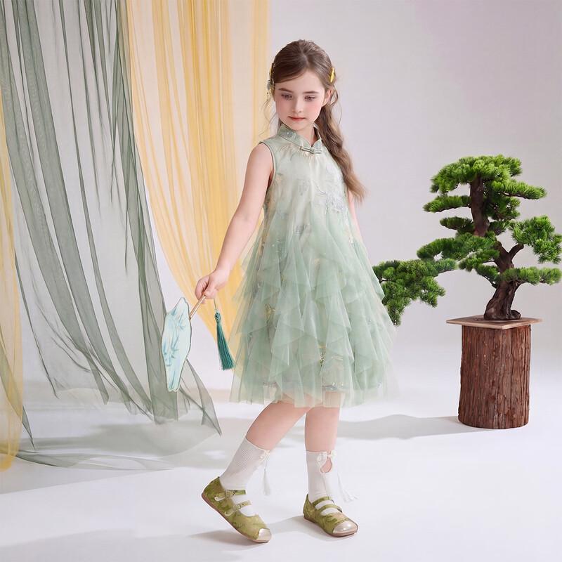 ASK JUNIOR Girl's Chinese-Style Organza Cheongsam Dress