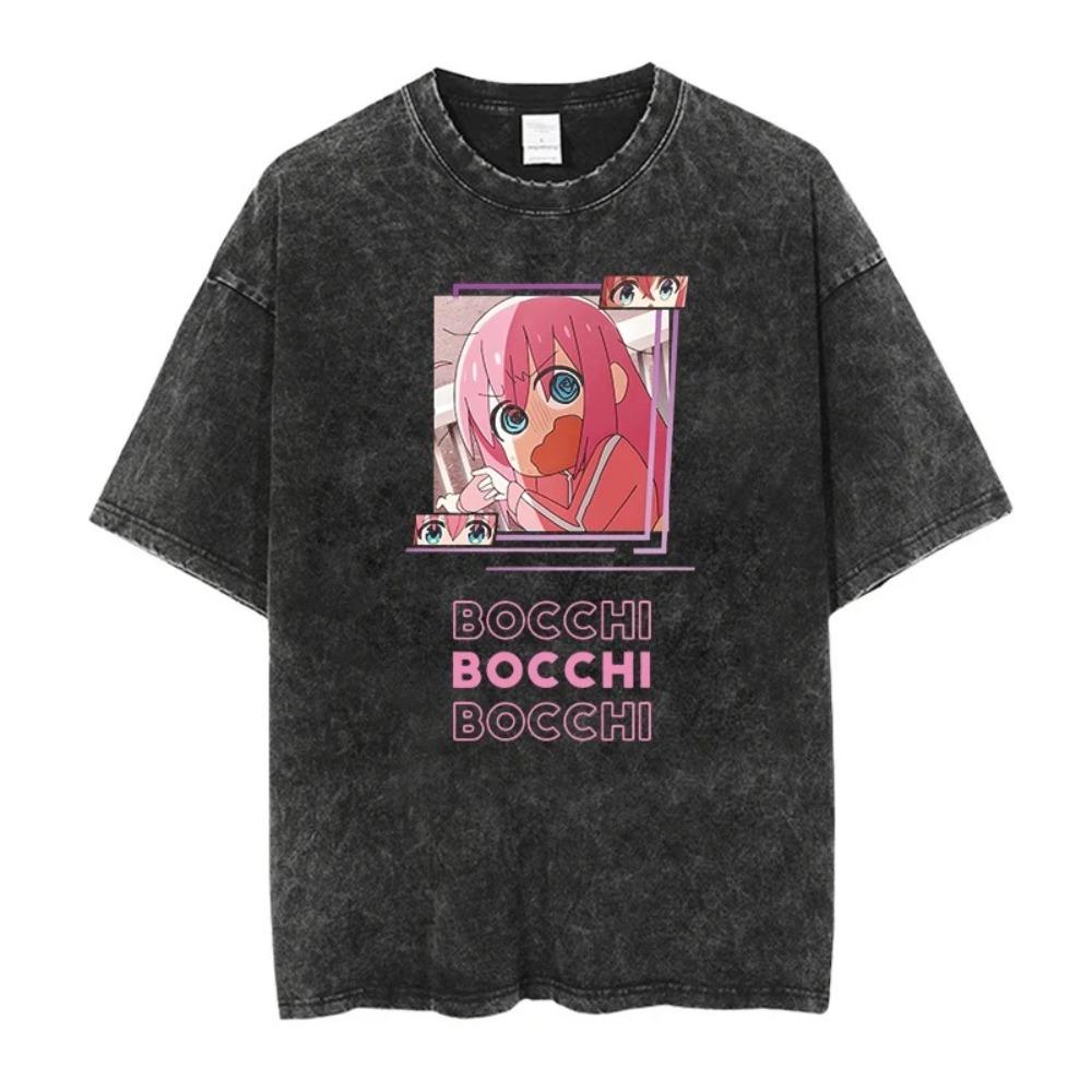 Bocchi the Rock Kessoku Band Full Group Vintage Washed Oversized Black TShirt Anime Fan Unisex Streetwear Tee S