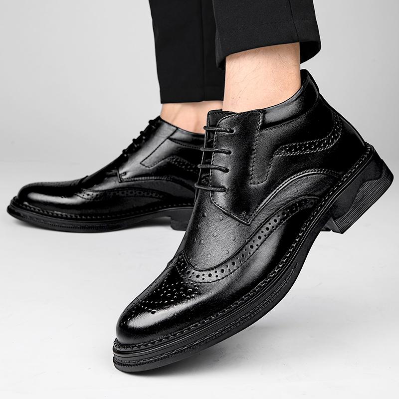 Fashion Top Quality Men Ankle Boots New Arrival Elegantes Male Brogue Shoes Luxury Formal Dress Footwear Classic Winter Plush Snow Boots