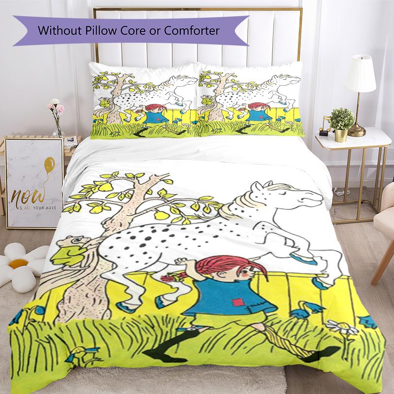3pcs Pippi Longstocking Bedding Set Duvet Cover Closure Includes 1 Duvet Cover & 2 Pillowcases, Soft and Comfortable for All Seasons.