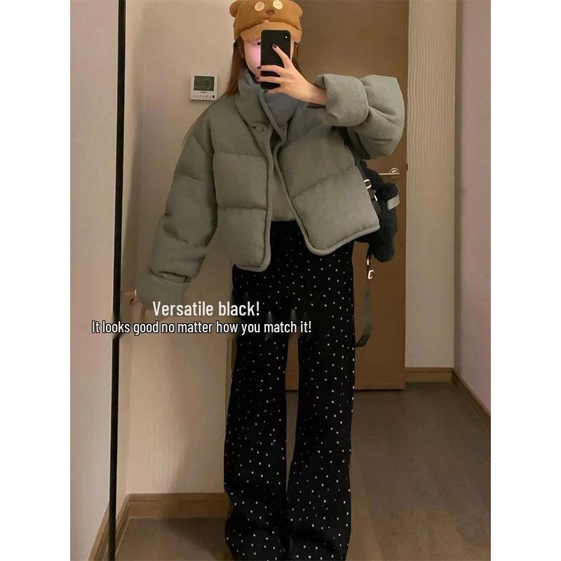 Plus Size Retro Polka Dot High Waist Wide Leg Jeans for Women - Slimming Floral Design, Spring/Autumn