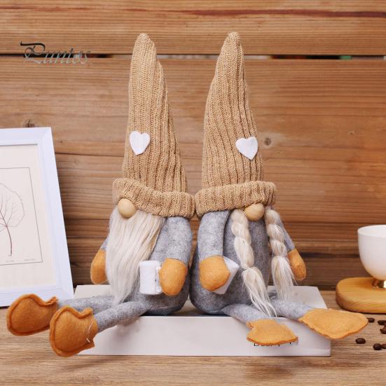 Long Legged Gnome Figurines Christmas Plush Decoration with Legs, Faceless Handmade Fabric Neutral Gifts for Friends Doll Figurines, Sitting Elf Home
