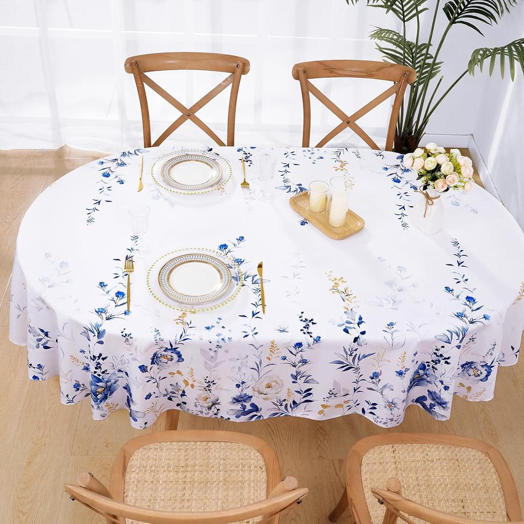 Floral Tablecloth Oval, Watercolor Wildflower Table Cloth, Spring Summer Waterproof Polyester Fabric Wrinkle Free Tablecloths for Outdoor, Picnic,