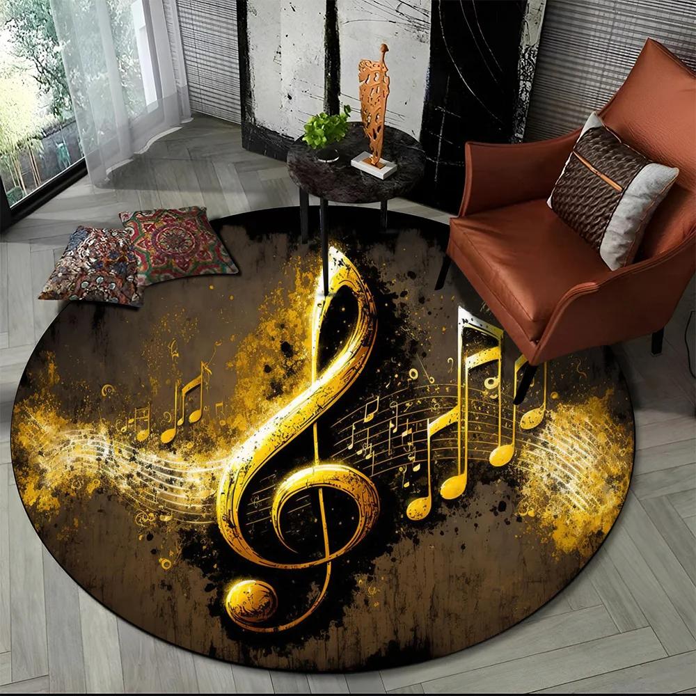 Colorful Musical Note Music Score Cartoon Round Carpet Rug for Living Room Bedroom Kids Playroom Decor,Pet Area Rug Non-slip Mat
