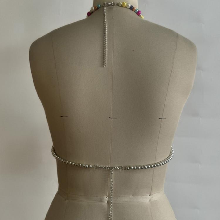 Stylish Handmade Beads Body Chain Bra Top For Women’s Beachwear Party Outfits With Adjustable Necklace Friendly Bra Tops