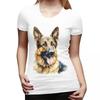 Aquarell GerUnisex Schäfer T-Shirt für Damen Rundhals Streetwear T-Shirts Damen Kurzarm Sommerkleidung Tops