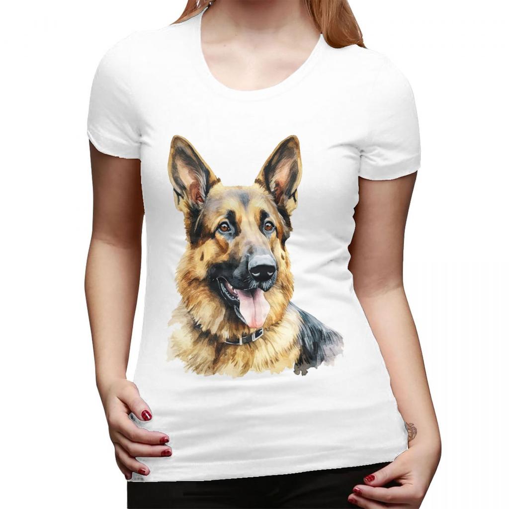 Aquarell GerUnisex Schäfer T-Shirt für Damen Rundhals Streetwear T-Shirts Damen Kurzarm Sommerkleidung Tops