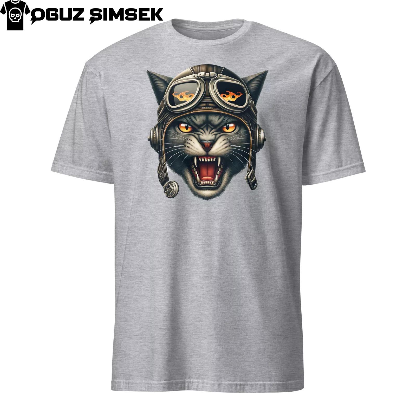 Unique Short-Sleeve Unisex T-Shirt Mens Womens Tees Top: Aggressive Cat Aviator Design S