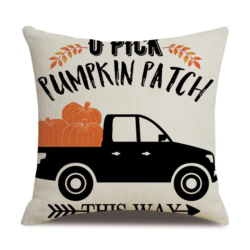 Thanksgiving Linen Pillowcase Autumn Pumpkin Print Pillow Cushion Cover