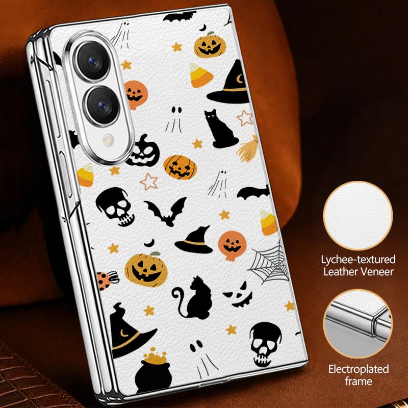 Halloween Ghost Pumpkin Case For Samsung Galaxy Z Fold 8 Ultra 7 6 5 4 Z Fold8 Fold7 Fold6 Fold5 Luxury Plating Leather Skin Phone Cover
