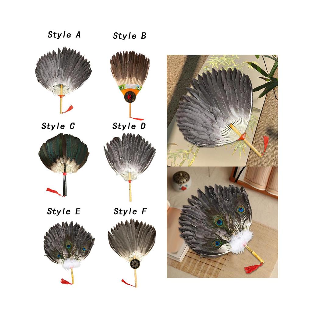 Chinese Zhuge Liang Feather Fan, Feather Handheld Fan Decor, Decorative Versatile Men Portable Chinese Summer Fan for Dance