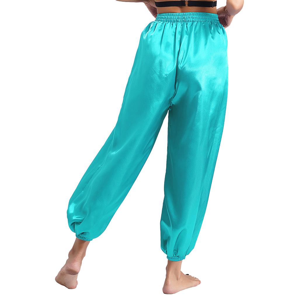 Women Belly Dance Pants Loose Fit Elastic Waistband Satin Bloomers Stage Performance Trousers