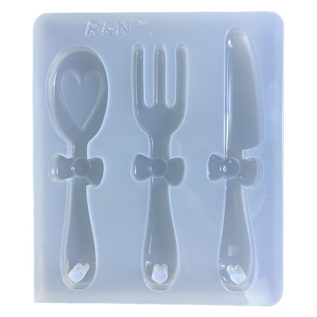 Mašlička Rukojeť Lásky Nůž Vidlička Lžíce Silikonová Forma s Otvorem Přívěsek na Klíče Ručně Vyráběná Ozdobná Forma na Narozeninový Dárek