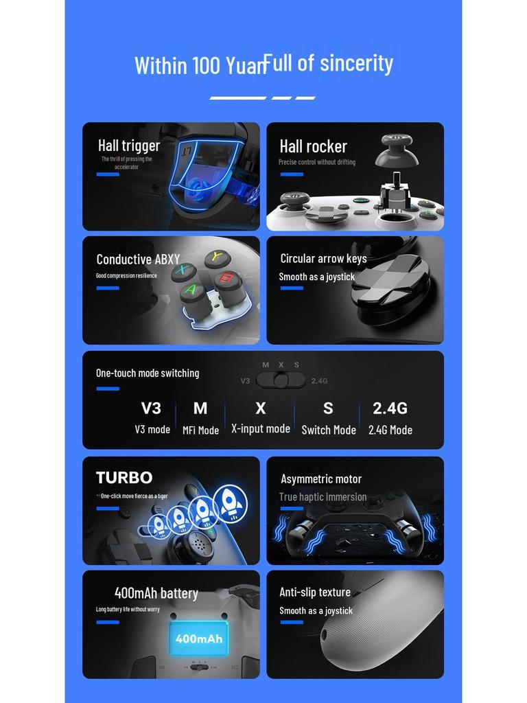 Bluetooth Game Controller for PC, Steam, Xbox Mode, Switch, and Android Devices