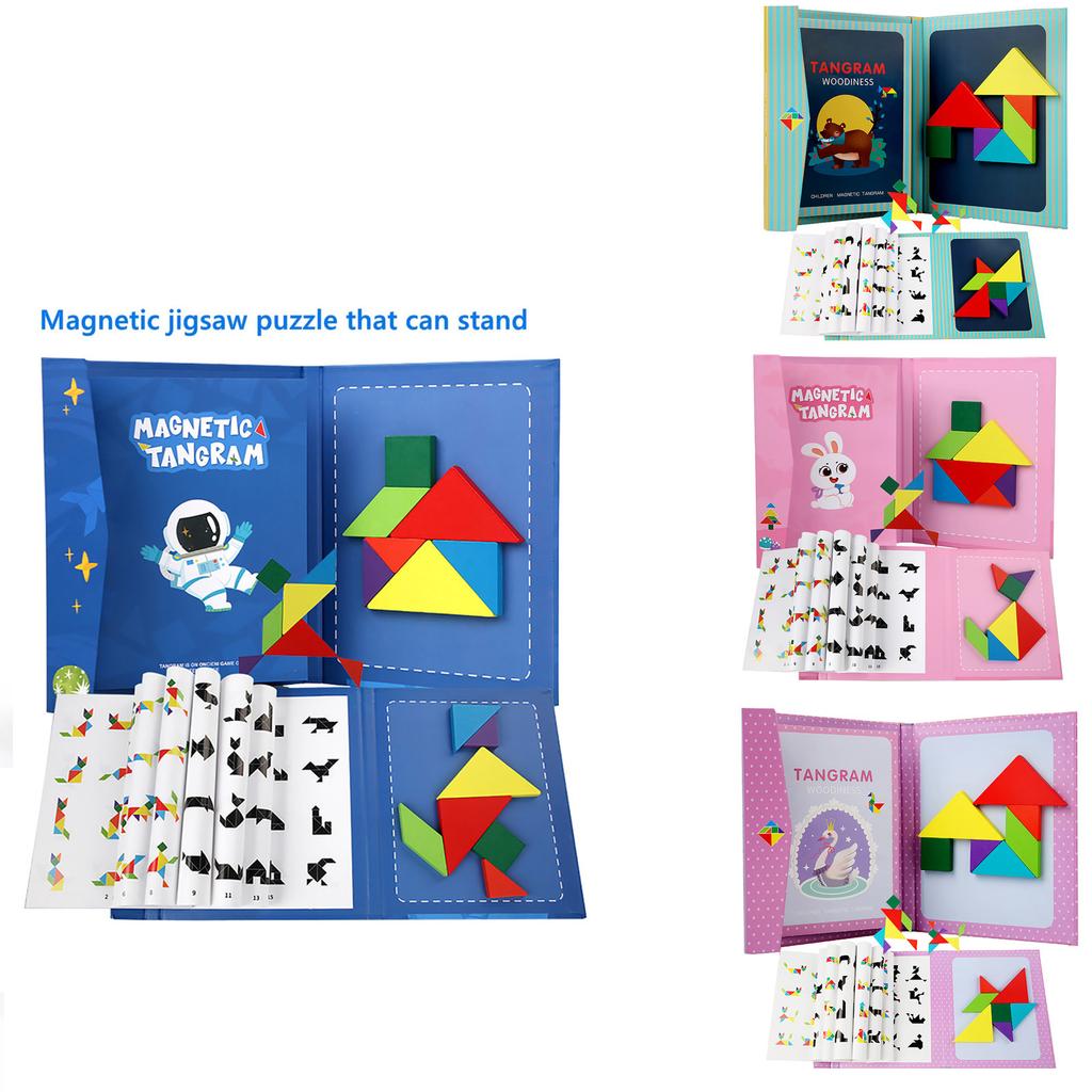 Wooden Magnetic Tangram Puzzle Book Educational Toys For Children Baby Kid Portable Learning Intelligence