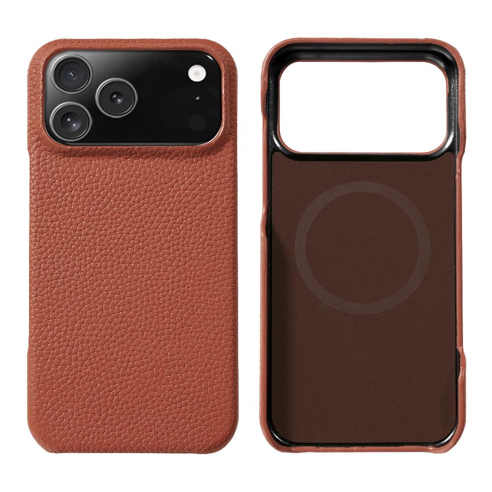 Lychee Natural Cowhide Leather for Magsafe Case for iPhone 17 Air 15 16 Pro Max 17Pro Magnetic Protector Luxury Phone Back Cover