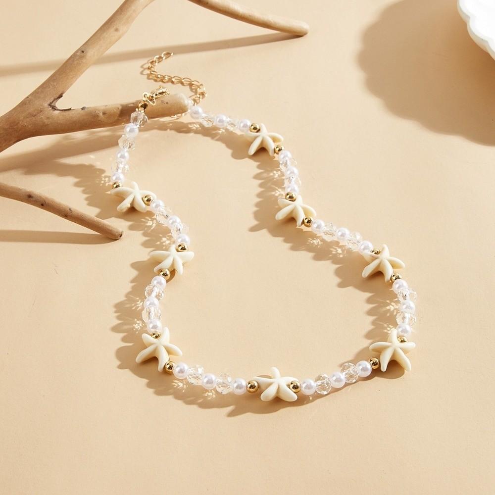 Sea Series Starfish Necklace Adjustable Beach Beaded Necklace Bohemian Style Necklace  Vacation