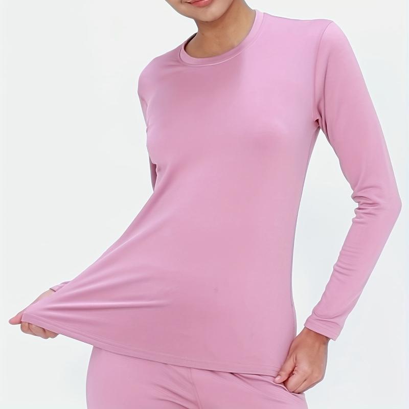 Autumn and Winte Women's Fleece-Lined Thermal Underwear Slim-Fit Base Layer Top