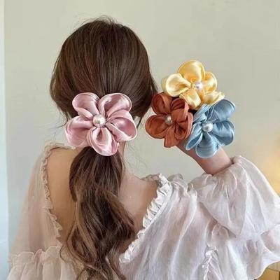 Moda Elegante Flor de Perla Cuerda para el Cabello Organza Elástica Gomas para el Pelo para Mujeres Niñas Accesorios para el Cabello Tocado Sujetador de Cola de Caballo