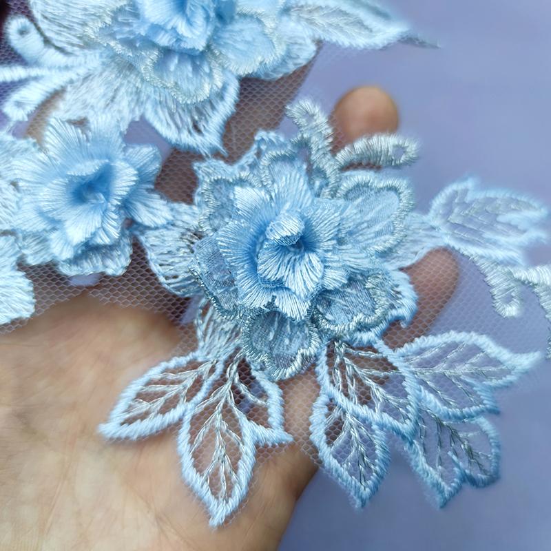 1pair Embroidered Three-dimensional Lace On Flower Wedding Dress Accessories DIY Lace Stickers Bridal Dress Decoration