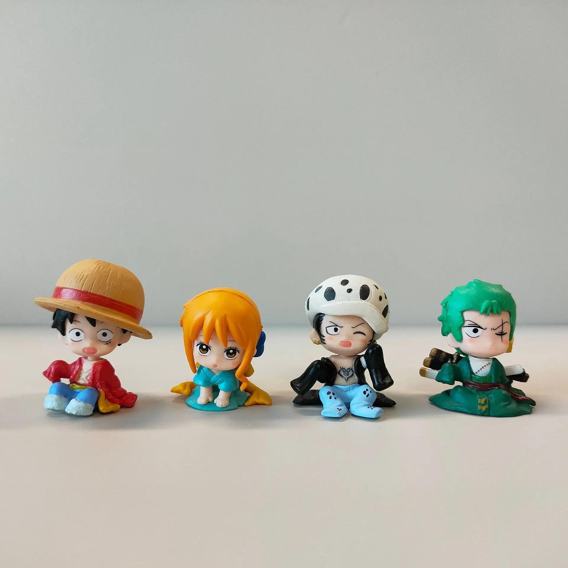 

4 шт./комплект Аниме ONE PIECE Фигурки Действия Милый Сидящий Луффи Зоро Нами Лоу Куклы Коллекции Модели Игрушки Подарок на День Рождения для Девочек и Мальчиков