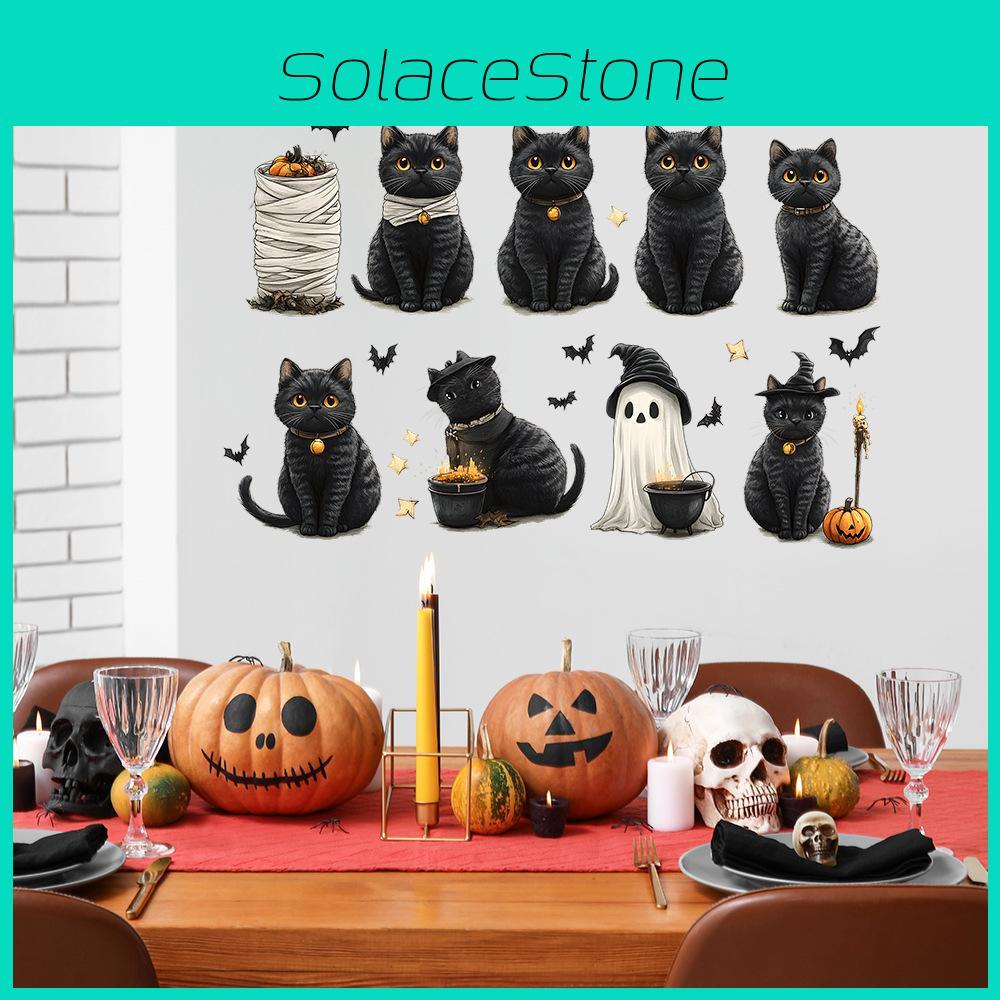 Cute Black Halloween Cat Bat Ghost Bedroom Home Decoration Wall Stickers