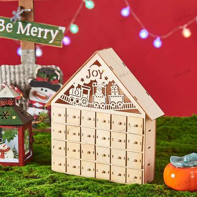 Décorations de Fêtes Populaires Maison du Père Noël Éclairage de Table Maison Décorations de Noël Calendrier en Bois Maisons