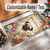 Pug Theme Crystal Velvet Floor Rug Personalized Custom Name Text Warm Carpet Home Decoration