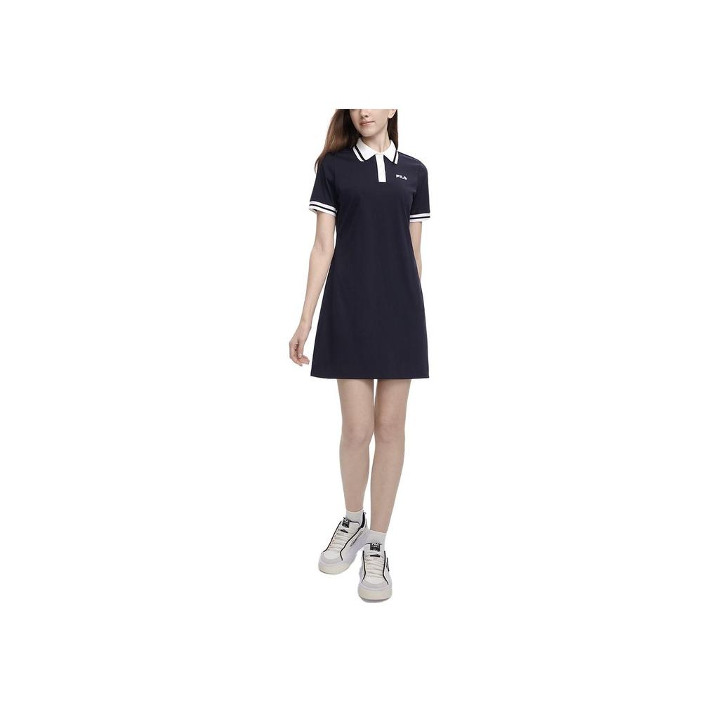 Fila Letter Stripe Fashion Casual Polo Dress Women Dresses Legendary-Blue F11W329302ANV