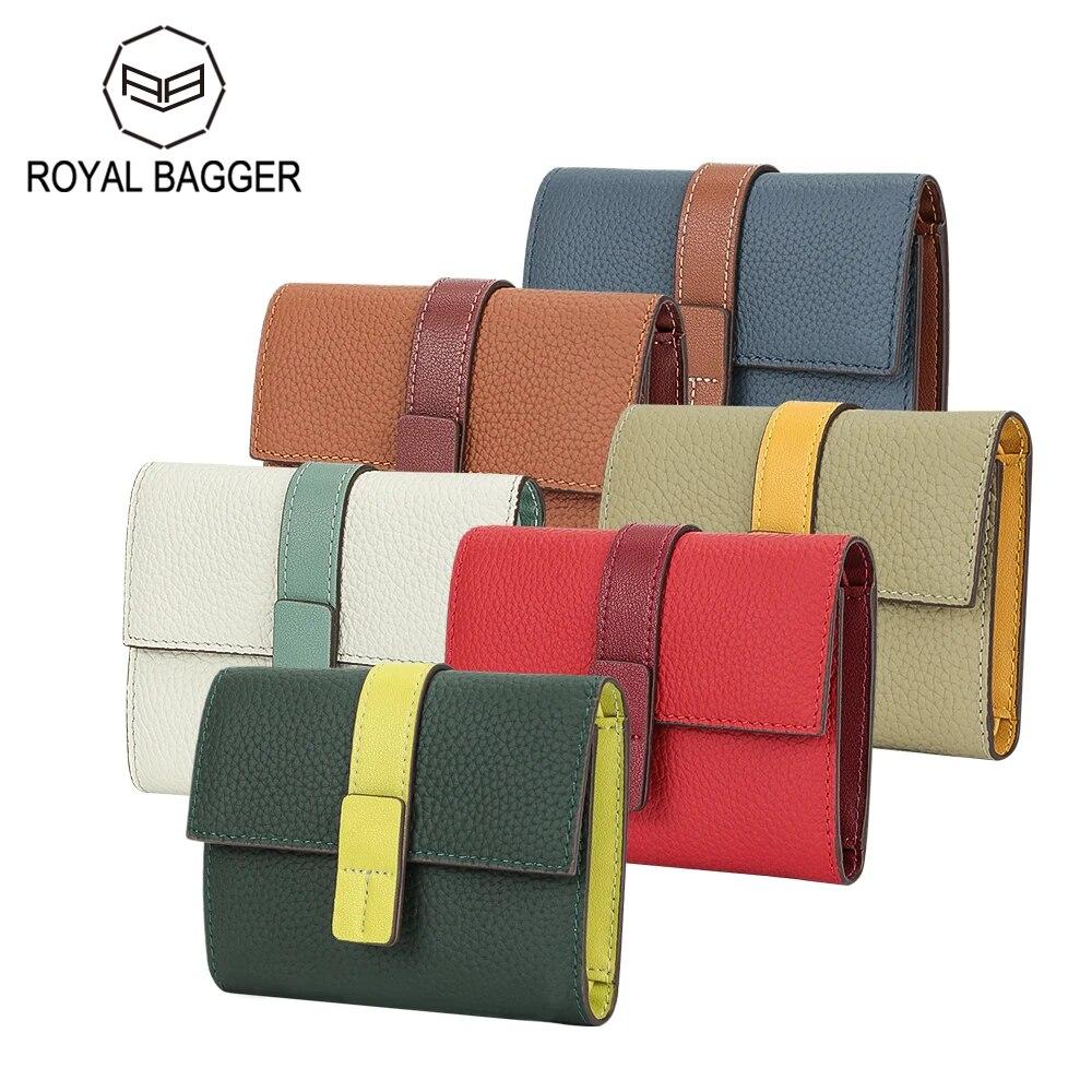 

Короткий кошелек Royal Bagger для женщин из натуральной коровьей кожи, кошельки тройного сложения, кошелек на молнии, модный контрастный держатель для карт 1581 чёрный
