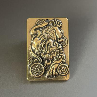 New Brass Carved Wealth-Attracting Pixiu and Kirin Wood Carving Pendant Handmade Relief Metal Pendant Double-Sided Fine Carving