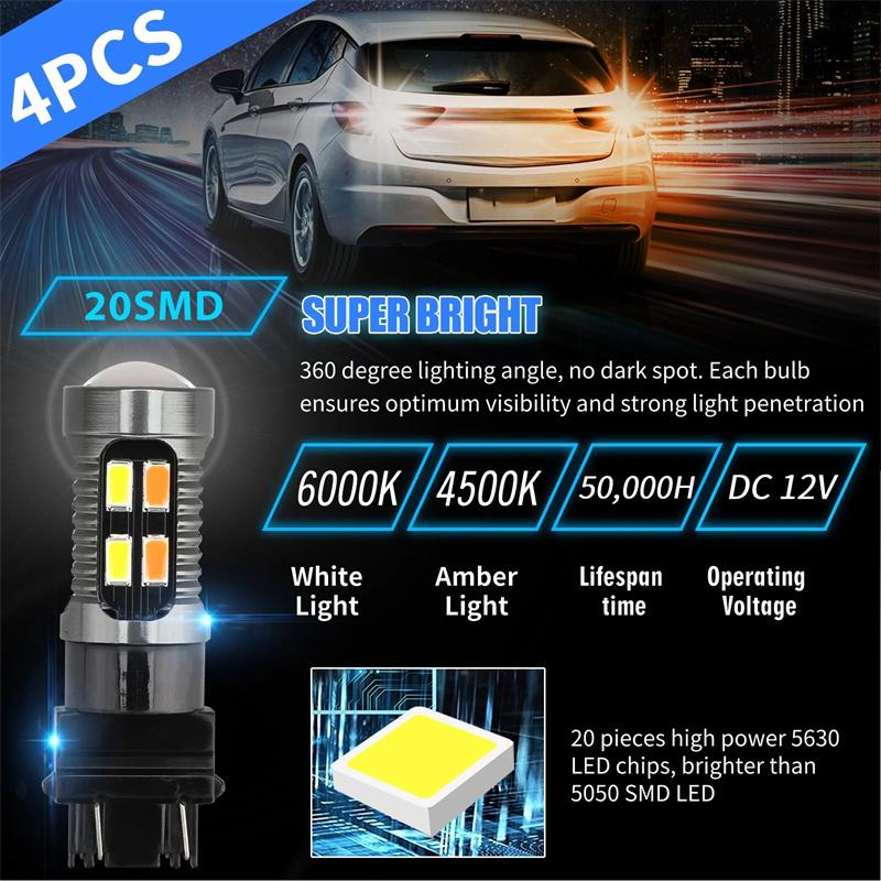 10X Led Light Dual Color Bulb T25 3157 P27-7W 5630 20Smd Canbus Car Brake Reverse Lamp Turn Signal White Amber