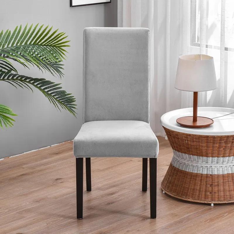 Soft Velvet Dining Chair Cover Universal Long Back Chair Slipcovers Elastic Seat Protector Case for Dining Room Home Decor