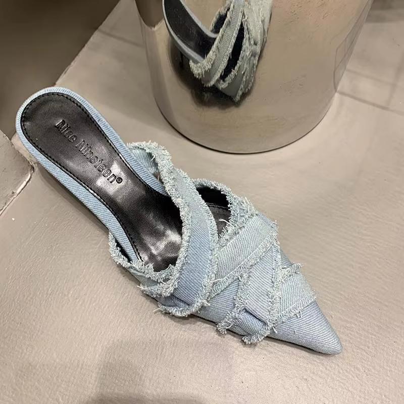 Fashion 2025 Women Mules Elegant Sandals Pumps Summer Female Shoes Low Heels New In Fashion Ladies Sandal Pointed Toe Slides Footwear