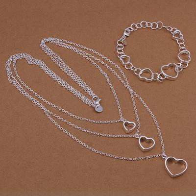 Lojas de fábrica estilo europeu oco coração pingente colar pulseiras moda feminina cor prata conjuntos jóias s425