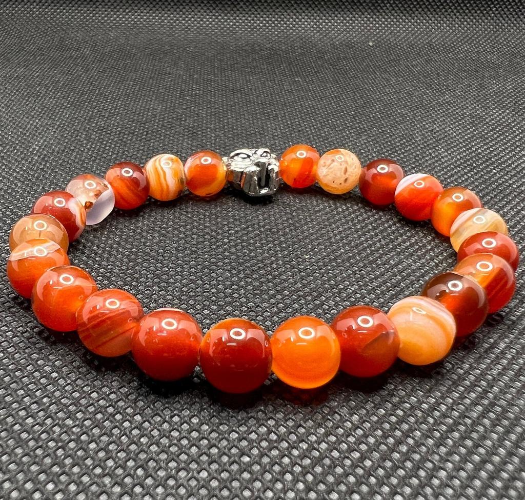 8mm Fiery Orange Gemstone Beads, Bracelet with Dragon Charm, Bold & Powerful Gemstone  Style, Gift for Men's and Women's Gift