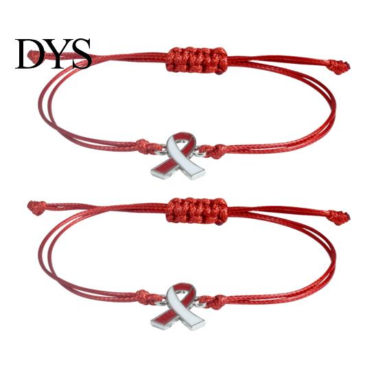 Stackable Wrist Accessories 2 Pcs Breast Cancer Awareness Bracelets, Adjustable Braided String Soft Woven Rope Jewelry Bracelets with Ribbon
