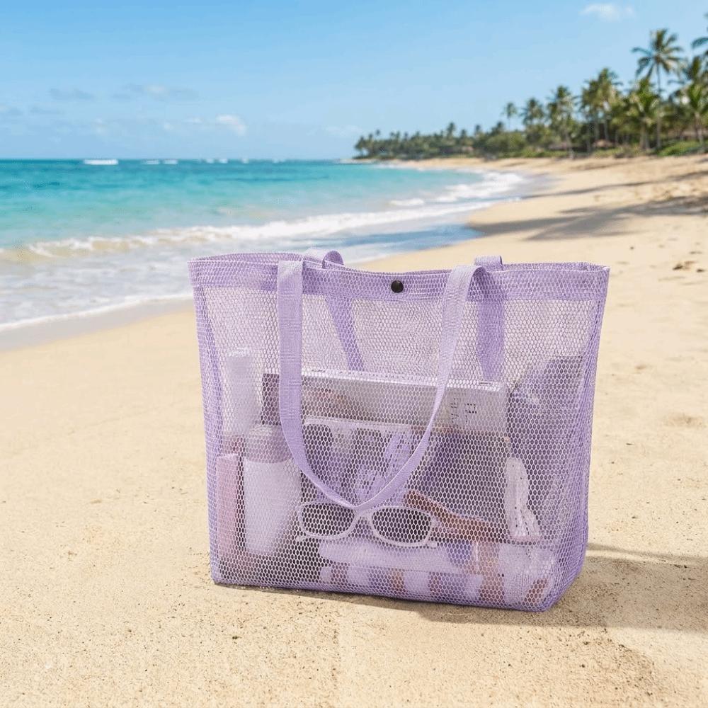 Lightweight Mesh Beach Bag Large Capacity Shoulder Handbag Toiletries Organizer Picnic